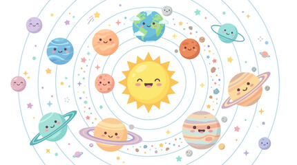 Cute Cartoon Solar System Planets Isolated © Brownis