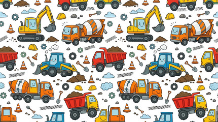 Cute Construction Vehicles Seamless Pattern © Brownis