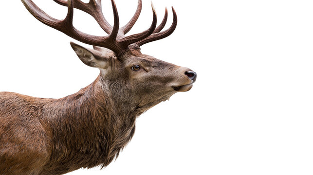 Majestic red deer stag with large antlers profile view
