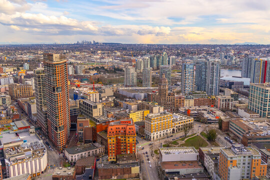 High angle view of downtown Vancouver city skyline in  British Columbia