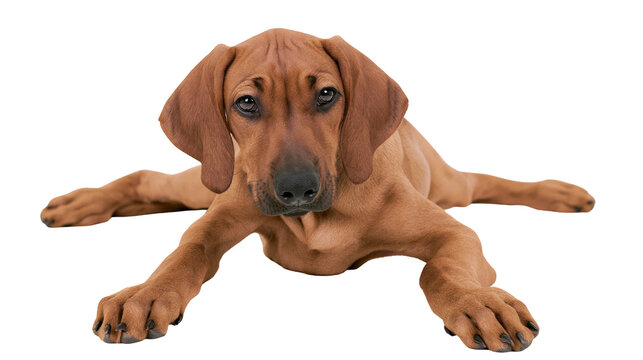 Rhodesian Ridgeback puppy lying down with paws outstretched