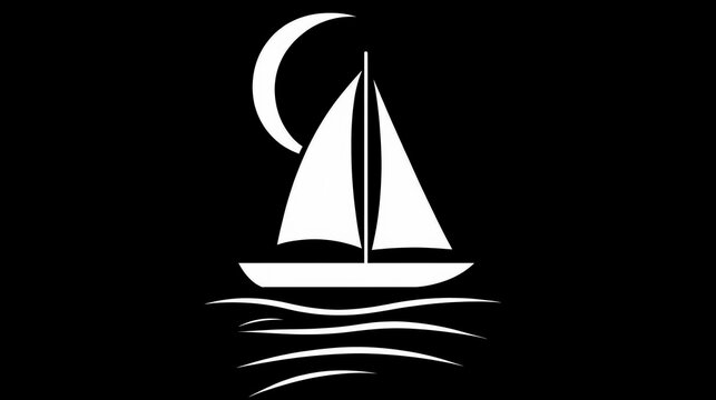A minimalist design featuring a sailboat silhouetted against the moonlit night sky, ideal for promoting tranquility, travel, or nautical themes in art, branding, or decor,