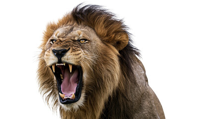 Lion roaring with mouth open showing teeth and tongue © darietta