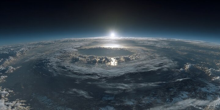 Earth from space with sunrise over clouds, a breathtaking view.