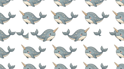 Cute Narwhal Pattern Isolated © Maliya