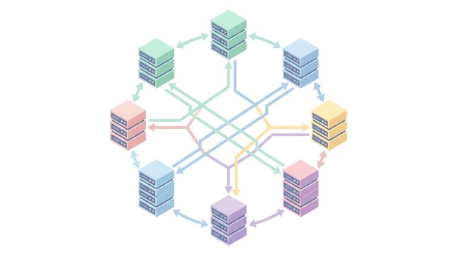 Isometric Network Server Connectivity Diagram in Pastel Colors