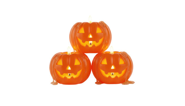 Halloween pumpkin candles glowing jack o lantern glowing wax candles stacked arrangement festive spooky seasonal party decor graphic element isolated PNG with Transparent Background