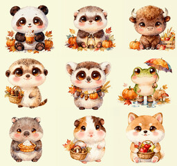 Fototapeta premium set of funny Autumn Animals