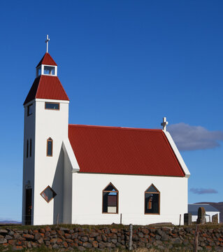 Modrudalur church on a sunny day, Austurland, Iceland