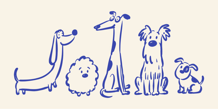 Dog Breeds Doodle Collection Vector Illustration