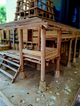 Wooden details of the traditional &lsquo;Uma Mbatangu&rsquo; house of the Sumba tribe, East Nusa Tenggara. The roof of the house is shaped like a towering spire. It is a replica of a traditional house Indonesia.