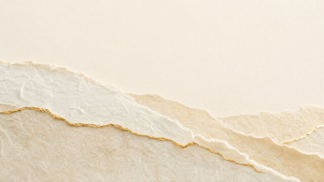 Torn paper edges on beige background, textured washi paper layers, minimalist cream stationery border for scrapbooking