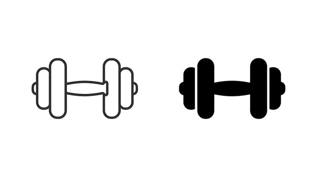 Black and white dumbbell icons on white background
