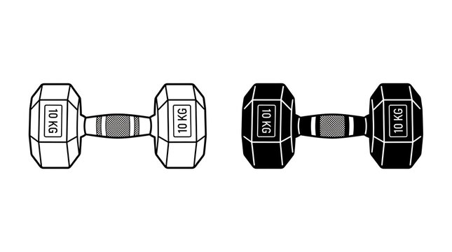 Set of black and white dumbbells on white background
