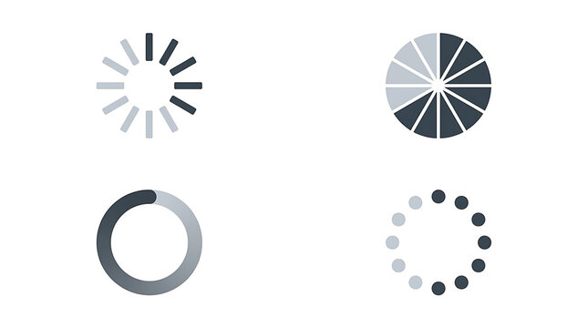Set of four circular loading and progress indicator icons