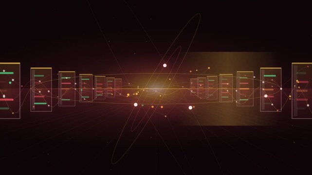 Digital information streams across a network while data servers remain behind transparent glass panels within the server room of a data center or Internet service provider