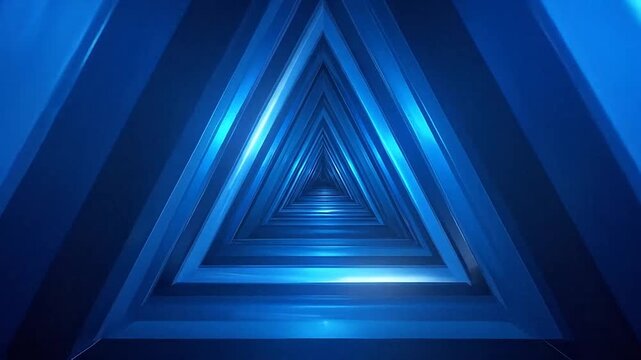A glowing blue triangular tunnel creates a deep infinite perspective