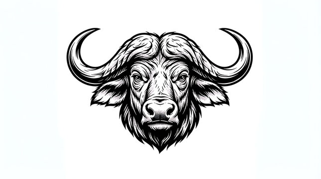 Black buffalo head illustration on white background
