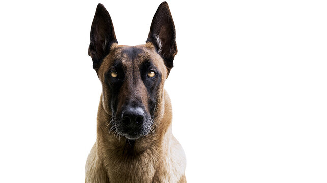 Belgian Malinois dog portrait with alert ears and intense gaze
