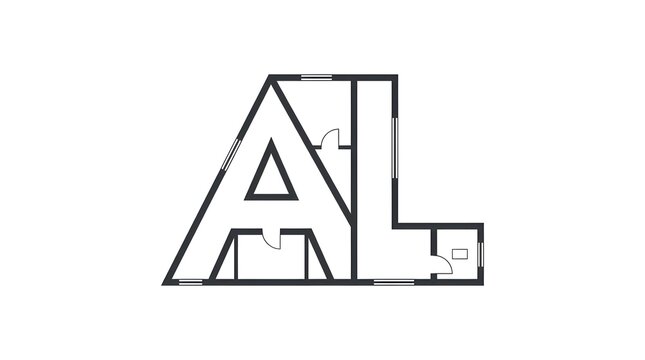 Minimalist AL monogram logo creatively designed using architectural floor plan elements. Clean geometric lines and modern branding concept isolated on a white background.