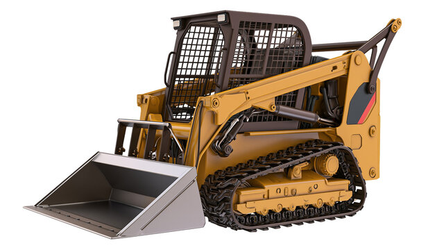 Yellow compact tracked loader with front bucket