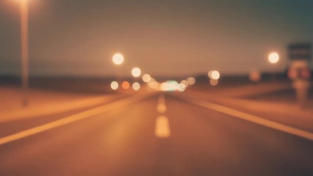 夕暮れのハイウェイに輝く街灯