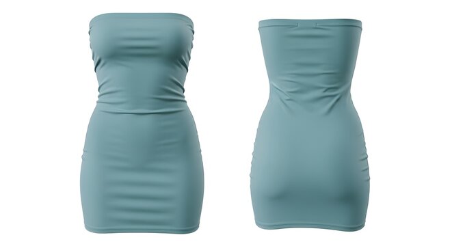 Slim Fit Blue Strapless Bodycon Mini Dress Front and Rear View