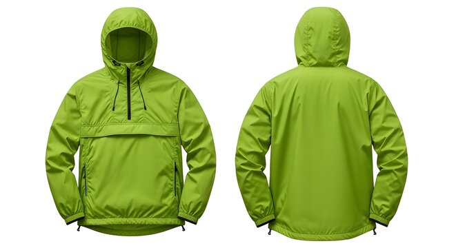 Lime Green Hooded Anorak Jacket Front and Back View Isolated