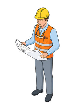 Engineer holding blueprint drawing vector design, Civil engineering presentation demonstration materials