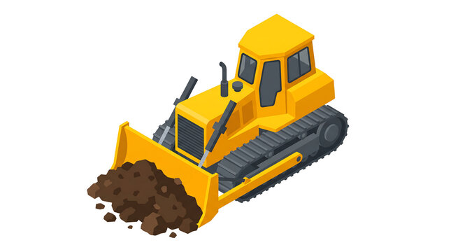 Crawler dozer pushing earth vector illustration, Civil engineering presentation demonstration materials