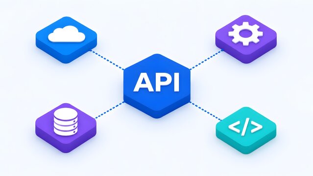 API integration network connecting cloud storage database and source code services for scalable software architecture