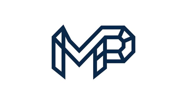 Geometric MP monogram outline logo with polygonal letter construction and modern blue line styling. Minimal vector branding element suitable for corporate identity, fintech, engineering, architecture,