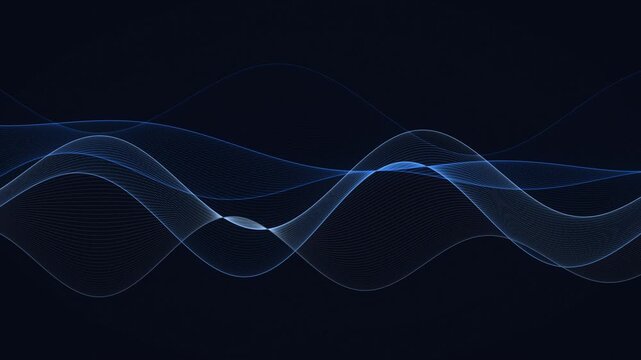 Slow motion elegant blue waves flowing and undulating seamlessly across a dark background, loopable modern technology design