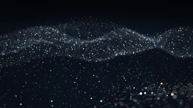 sparkling rotating spiral particles across a dark backdrop, loopable enchanting abstract bokeh lights animation