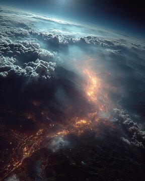 Spectacular View of Earth from Space with Atmospheric Phenomena.