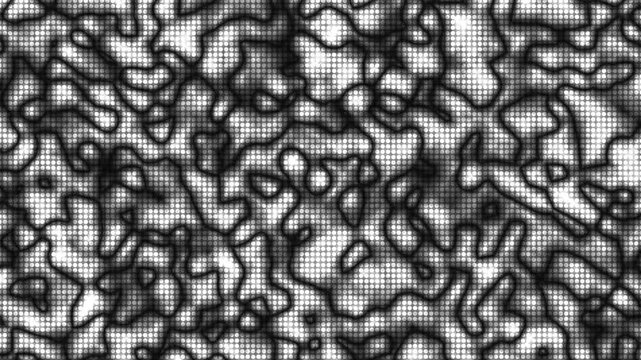 Abstract monochrome dot pattern with organic shapes, futuristic texture and dynamic light