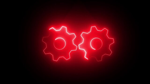 Neon red gear wheels rotating in sync, abstract mechanical motion background, for industrial technology, and engineering concepts
