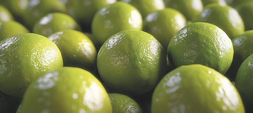 Close Up Photo of a Pile of Fresh Vibrant Green Limes with Detailed Textured Skins and Surface