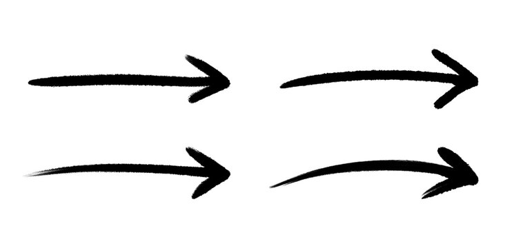 Hand Drawn Grunge Arrow Collection with Black Brush Marker Strokes Isolated on White Background for Direction, Navigation, Pointer, Sketch, Doodle, Design Elements, and Vector Illustration