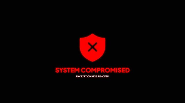 System Compromised Encryption Keys Revoked Cyber Security Alert Motion Graphic Video