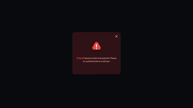 Critical Session Token Expired Re-authenticate Warning Dialog UI Motion Graphic Video
