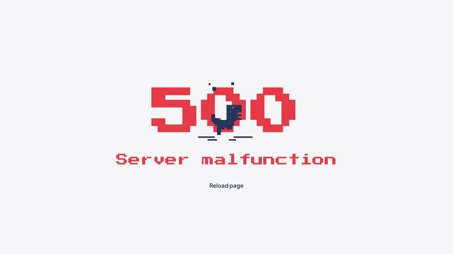 Pixel Art 500 Server Malfunction Error Screen Animation Web Interface Technical Glitch Motion