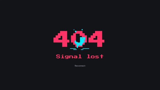 Dark Pixel Art 404 Signal Lost Error Screen Motion Graphic Website Disconnection Interface