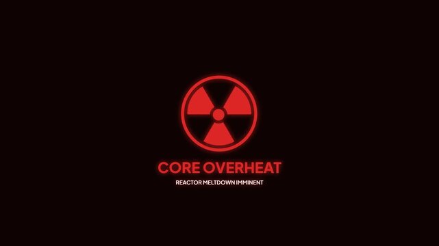 Red Core Overheat Reactor Meltdown Imminent Warning Screen Glowing Nuclear Symbol Animation