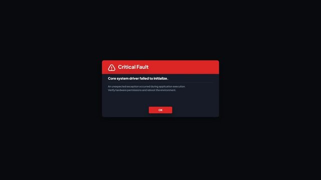 Critical Fault Core System Driver Failed to Initialize Dark UI Pop Up Animation
