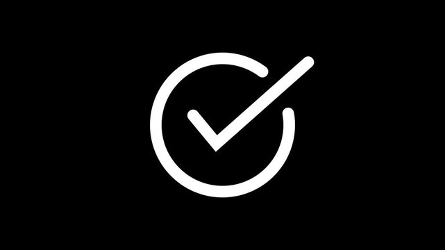 Animated check mark on black background, minimalist success and completion symbol for ui/ux tick verified