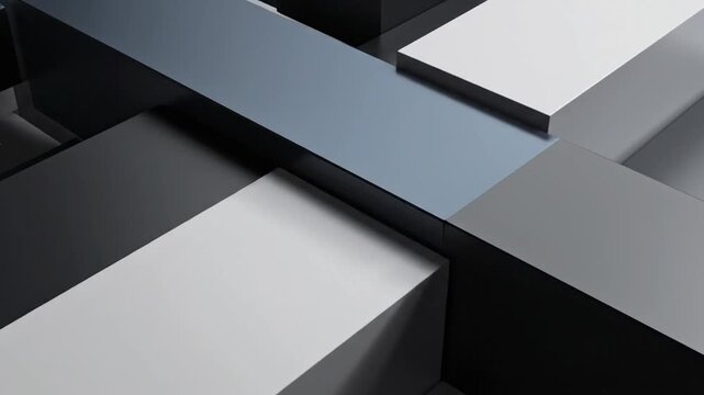 Abstract geometric metallic blocks in shades of grey and blue