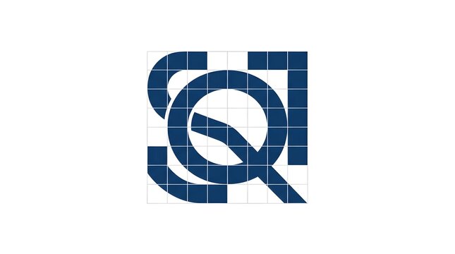 Abstract CQ monogram logo created with geometric grid construction and minimalist curves. Modern vector branding concept showcasing professional logo development process for agencies, designers, start