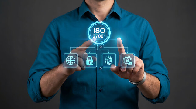 Person demonstrating iso 27001 information security concepts on digital interface