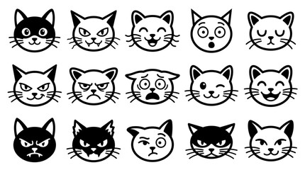 Fototapeta premium Set of Cute Cat Face Emoticons Vector Icons for Social Media Design